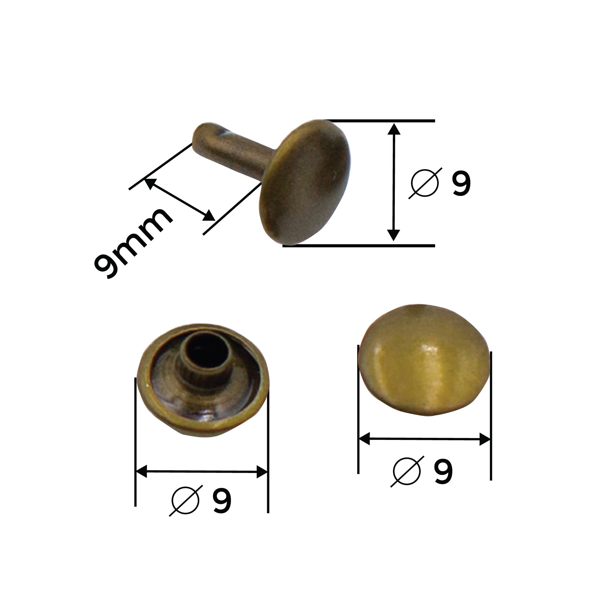 9MM DOUBLE CAP RIVETS (20 PAIRS)